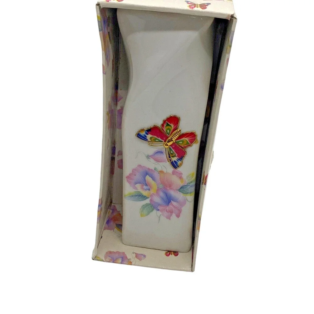 Embossed Butterfly Meadow Ceramic Vase Square Style 6 1/4